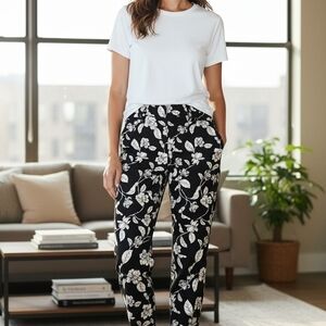 Chico's Black and White Botanical Print Pants